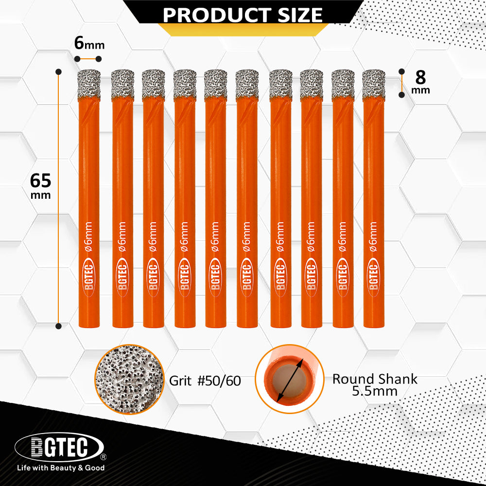 Diamond Drill Core Bits Round Shank Granite Marble Tile Masonry Vacuum Brazed Mini Dry Drilling Dia 6