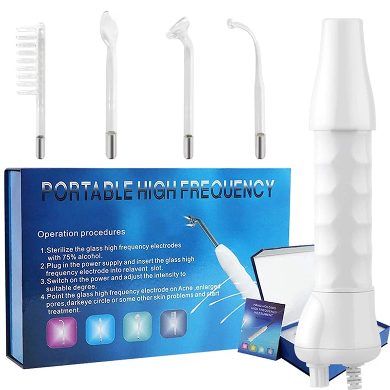 Portable High Frequency Skin Therapy Wand, Handheld Facial Machine for Acne, Massage, Skin Rejuvenation, & Tightening