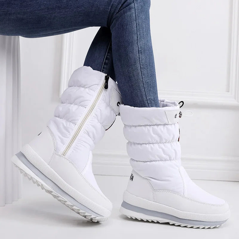 Womens Faux Fur Ankle Boots Chunky Platform Winter Boots, Silver Thick Plush Waterproof Snow Shoes Woman Warm Fashion