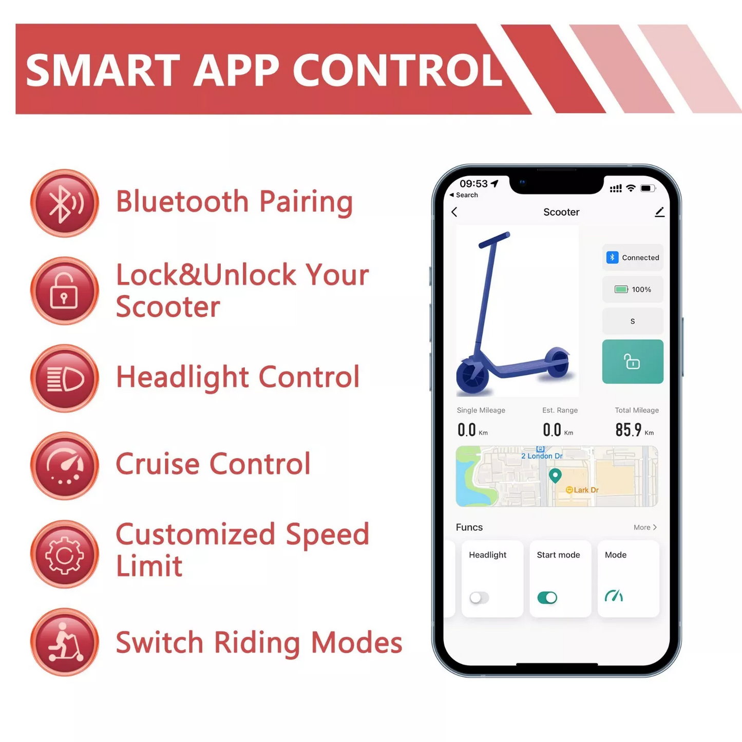 Smart Electric Scooter 350W 19mph Shock Absorbing Anti Skid 85 Inch Folding Waterproof Lightweight  4