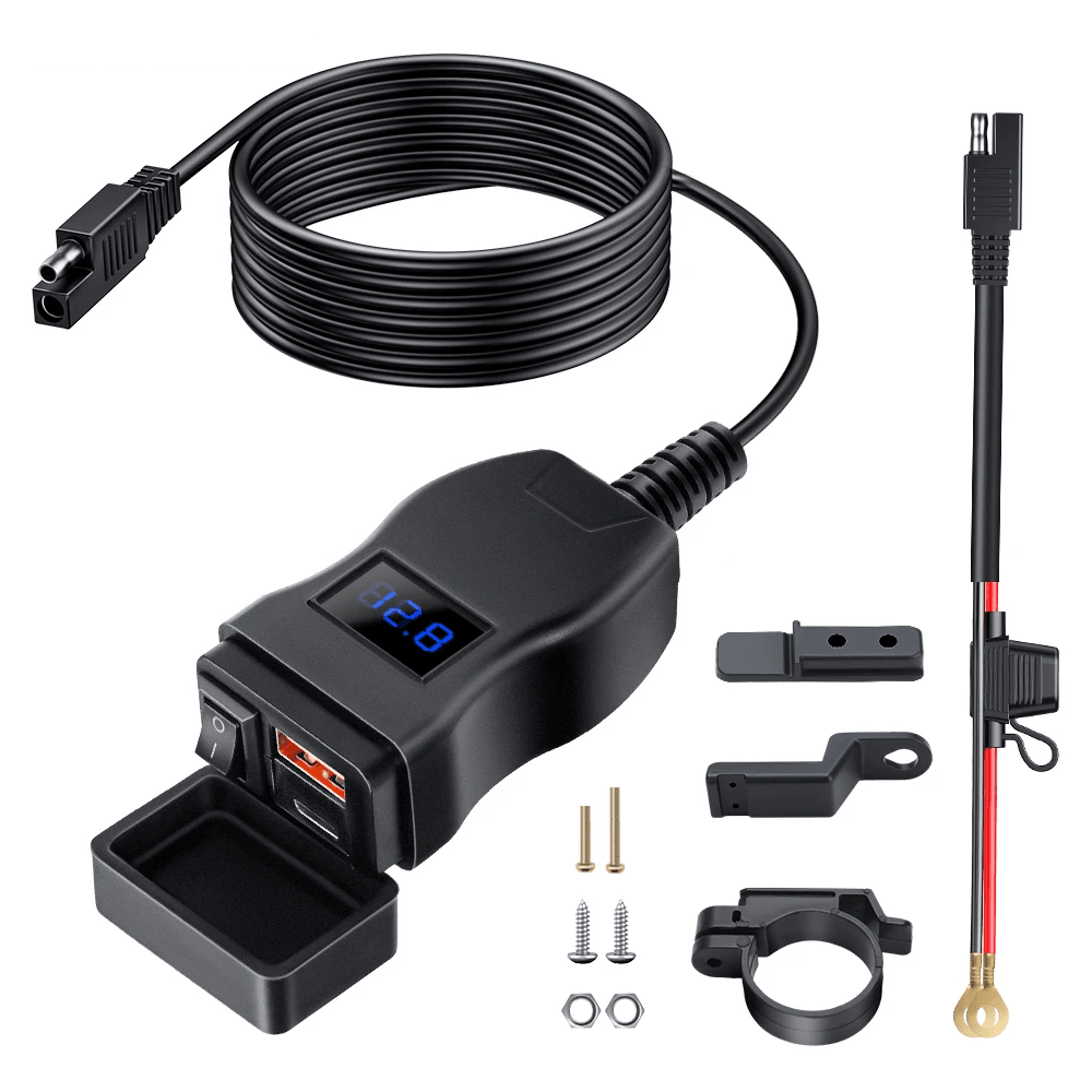 Waterproof Motorcycle USB Charger, Anchtek 12V Quick Charge 3.0 & PD Ports Vehicle-Mounted Adapter