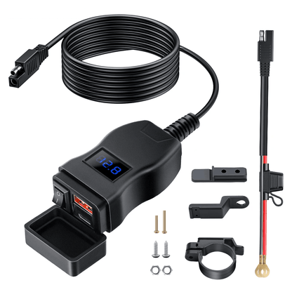 Waterproof Motorcycle USB Charger, Anchtek 12V Quick Charge 3.0 & PD Ports Vehicle-Mounted Adapter