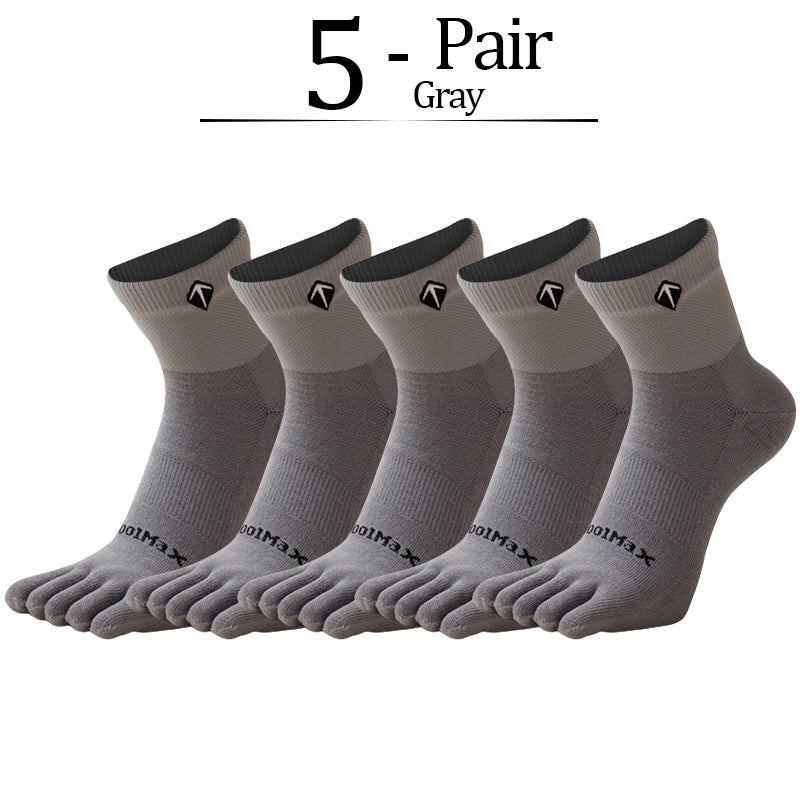 5 Pairs Mens High Elasticity Socks, Soft Cotton Breathable Women Fitness Socks, Outdoor Split Toe Sweat Wicking Running