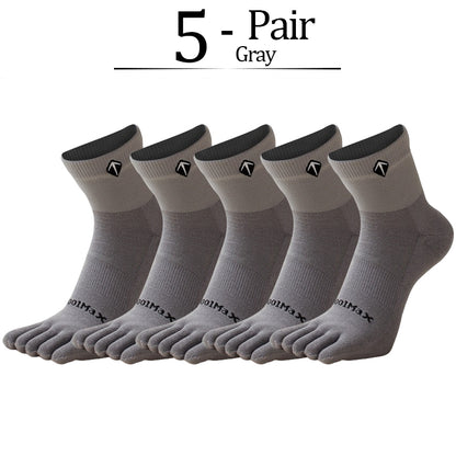 5 Pairs Mens High Elasticity Socks, Soft Cotton Breathable Women Fitness Socks, Outdoor Split Toe Sweat Wicking Running