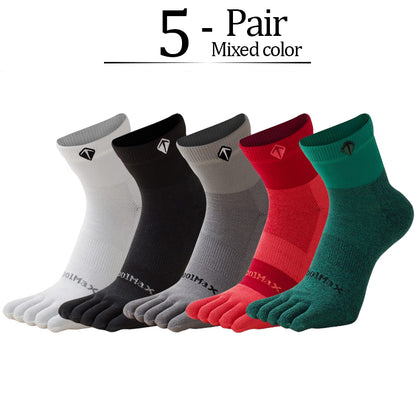 5 Pairs Mens High Elasticity Socks, Soft Cotton Breathable Women Fitness Socks, Outdoor Split Toe Sweat Wicking Running