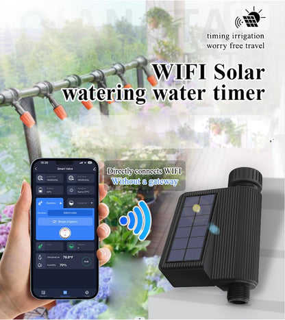 Tuya Smart WiFi Watering Timer, Solar-Powered Sprinkler & Drip Irrigation System with Built-in Water Flow Recorder