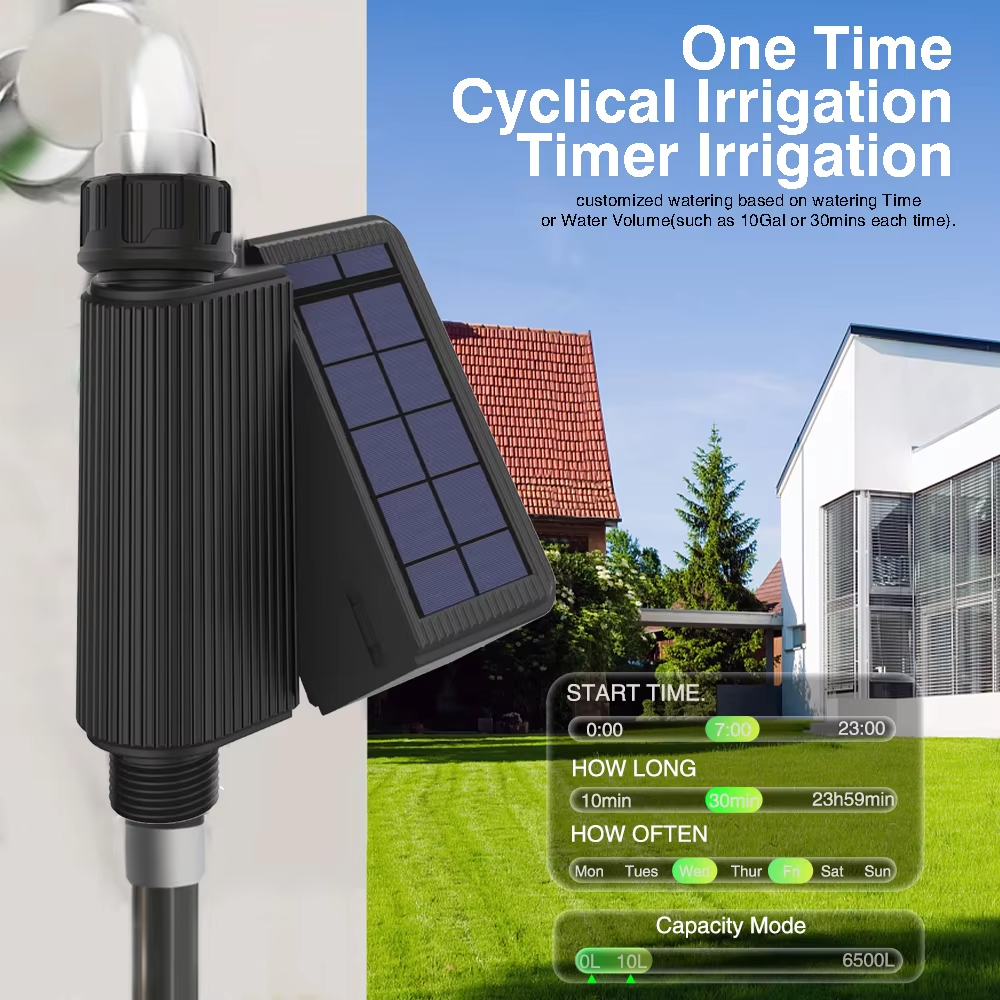 Tuya Smart WiFi Watering Timer, Solar-Powered Sprinkler & Drip Irrigation System with Built-in Water Flow Recorder