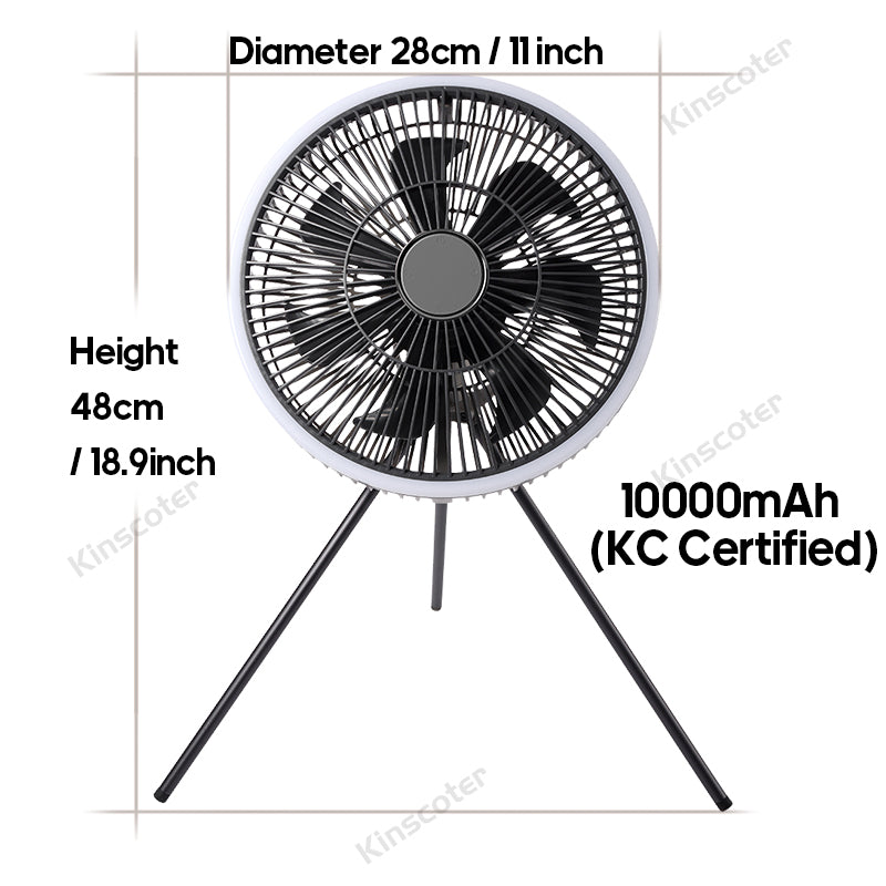Travel Portable Charge Camping Fan, Rechargeable Ceiling Fan with LED Lighting, Quiet Stand, Circulator Fan for Outdoor