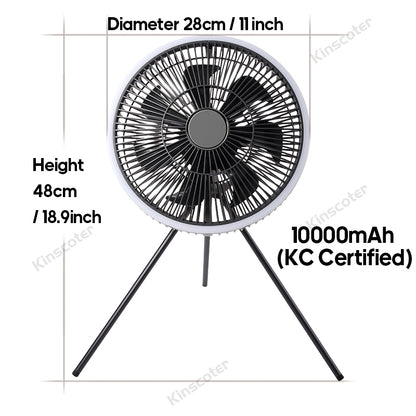 Travel Portable Charge Camping Fan, Rechargeable Ceiling Fan with LED Lighting, Quiet Stand, Circulator Fan for Outdoor