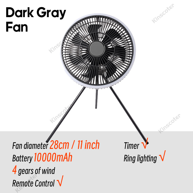 Travel Portable Charge Camping Fan, Rechargeable Ceiling Fan with LED Lighting, Quiet Stand, Circulator Fan for Outdoor