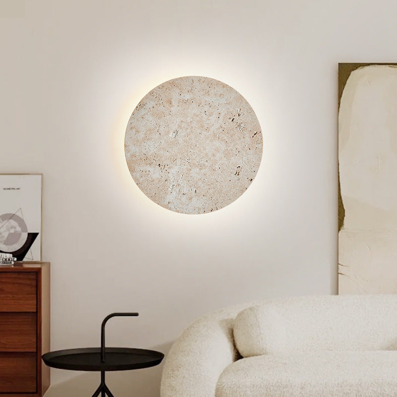 Round Natural Stone Wall Lamp, Bedside Dining Room Art Decor Sconce Lighting, 3000K Modern Atmosphere Light