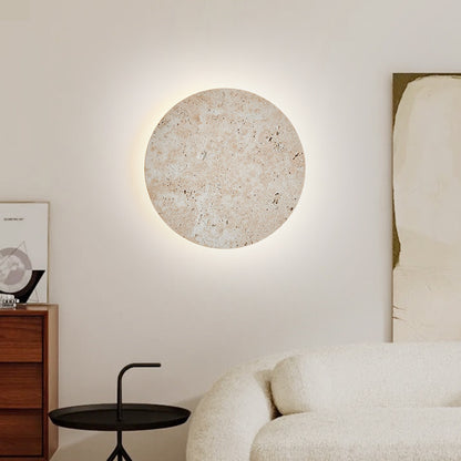 Round Natural Stone Wall Lamp, Bedside Dining Room Art Decor Sconce Lighting, 3000K Modern Atmosphere Light