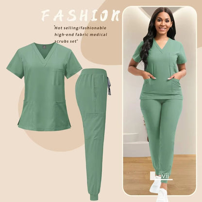 Medical Nurse Uniform Two Piece Scrubs Set For Women And Men Hospital Clinical Spa Dental Workwear 5