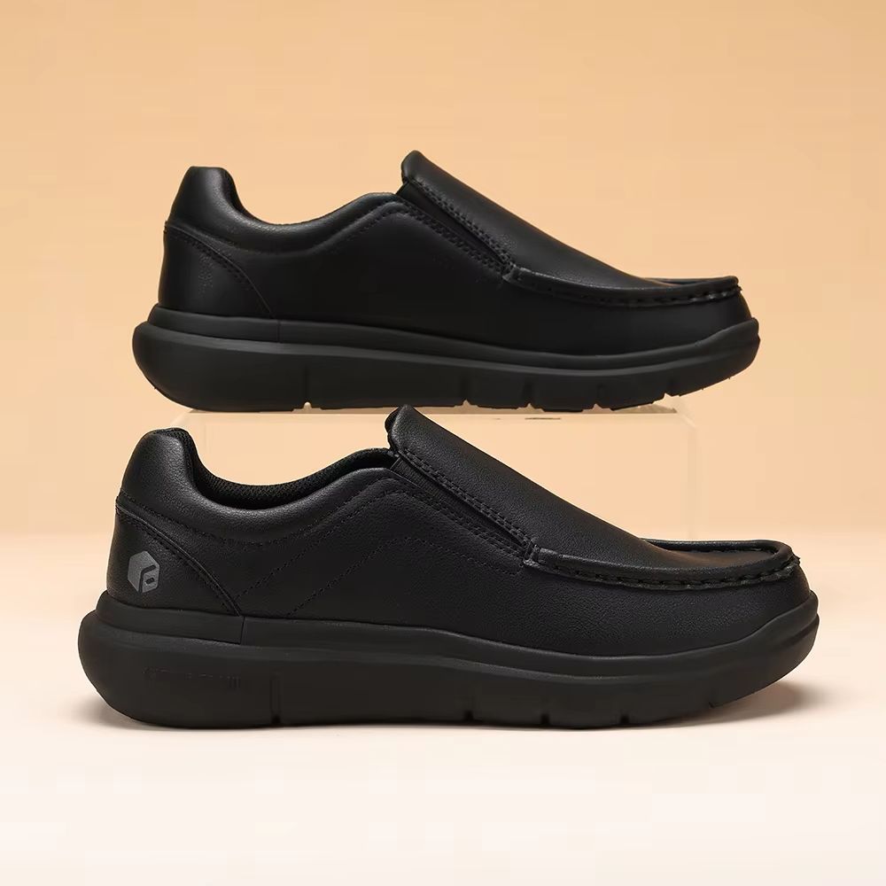 Men's Wide Width Leather Slip On Casual Shoes with Arch Support and Pain Relief for Swollen Feet