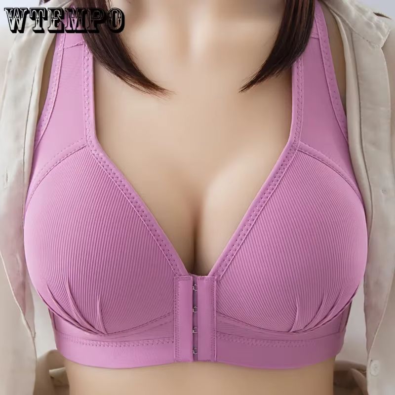 Women's Plus Size Cotton Bra Front Buckle Wireless Comfortable Soft Underwear