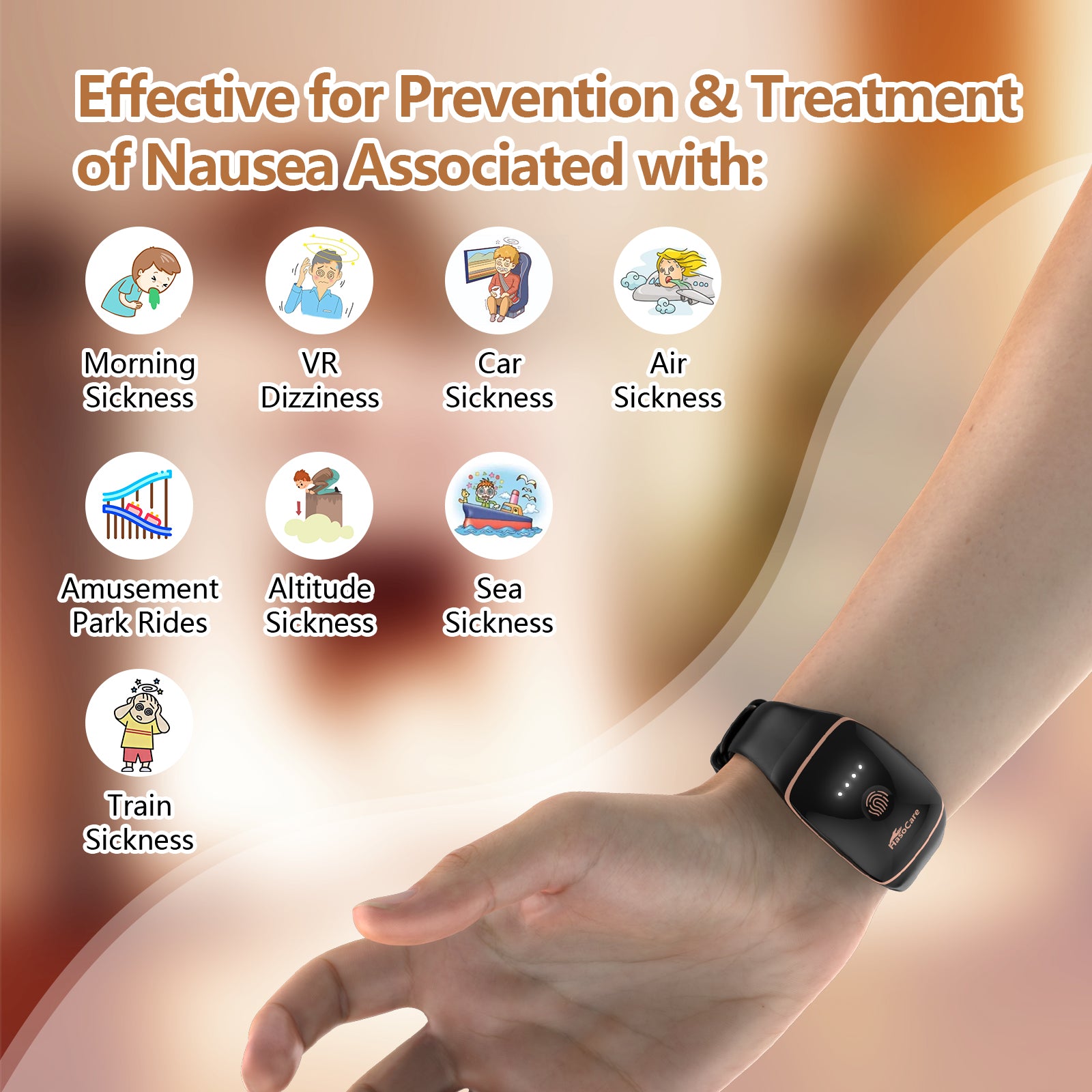 Hasocare Anti-Nausea Wristband, Motion Sickness Relief Bands for Travel, Car, Boat, Acupressure Bracelet for Nausea