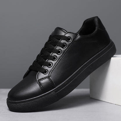 Mens White Black Comfortable Casual Shoes, Lightweight Solid Skateboard Sneakers for Walking, Durable Leisure Footwear
