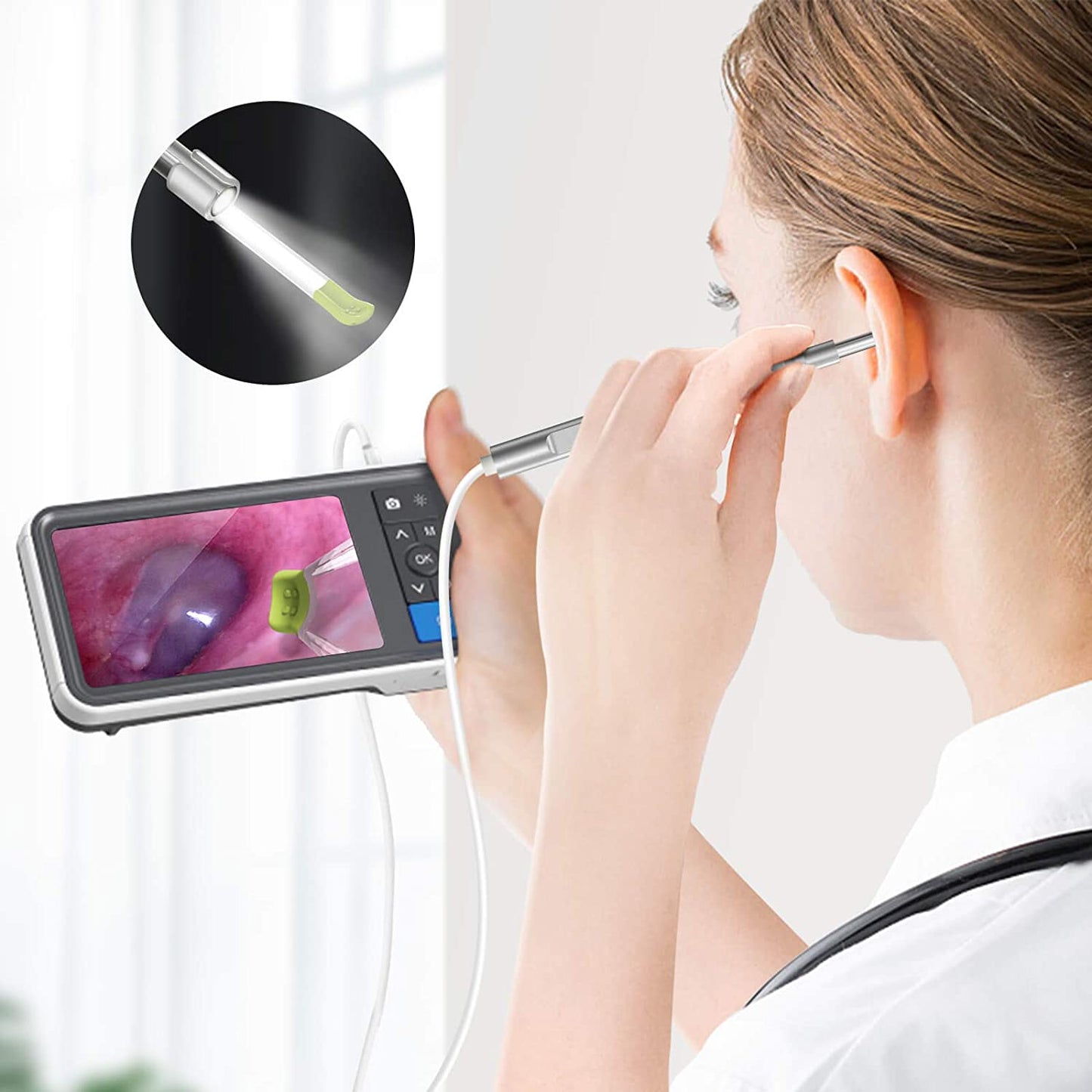 Ear Camera Otoscope with 4.5 Inches Screen, 3.9mm Digital Probe with 6 LED Lights, 32GB Card, Ear Wax Removal Tool Kit
