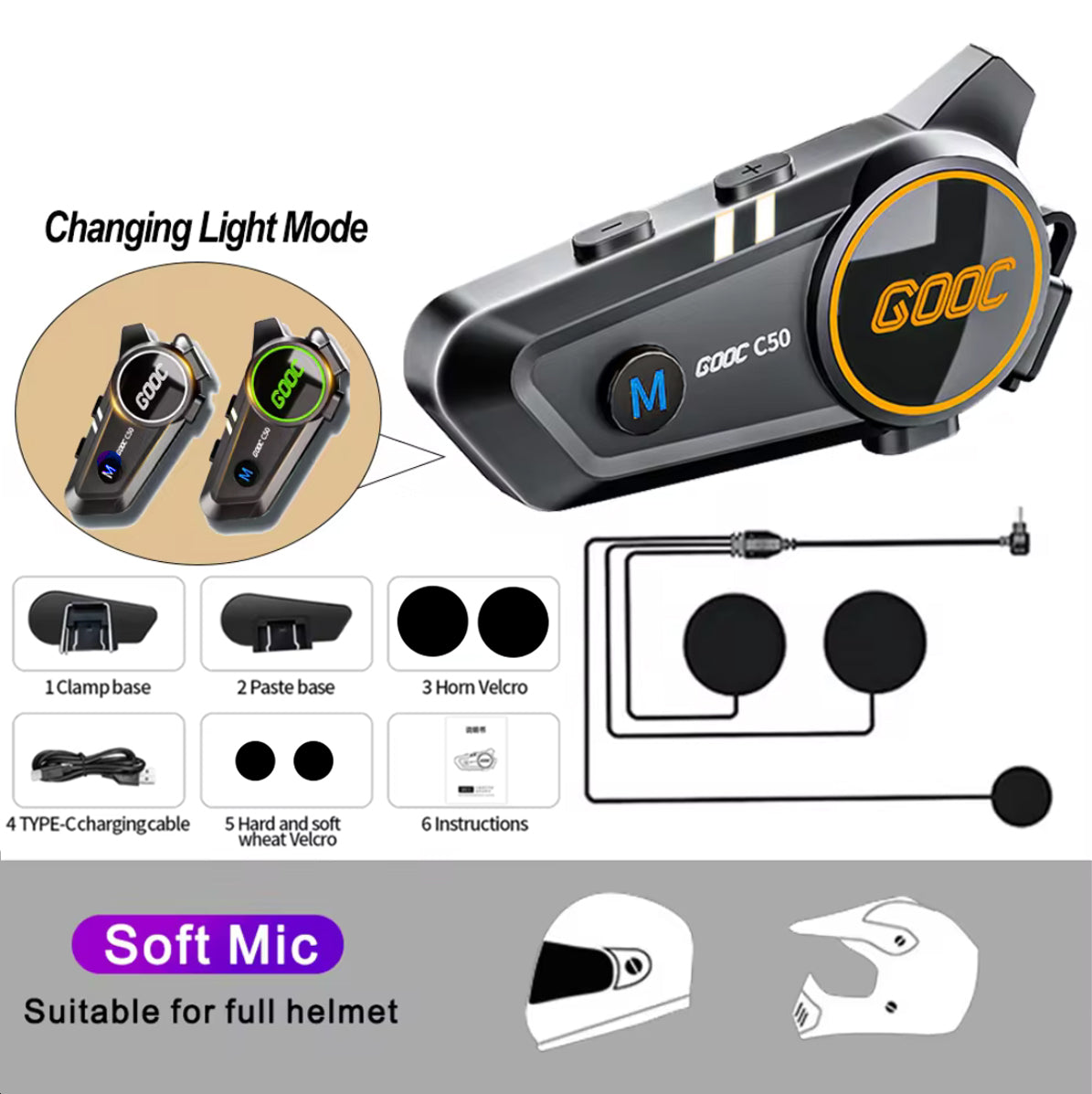 3D Surround Heavy Bass Motorcycle Helmet Headset Stereo Bluetooth HandsFree Calls IPX7 Waterproof   7