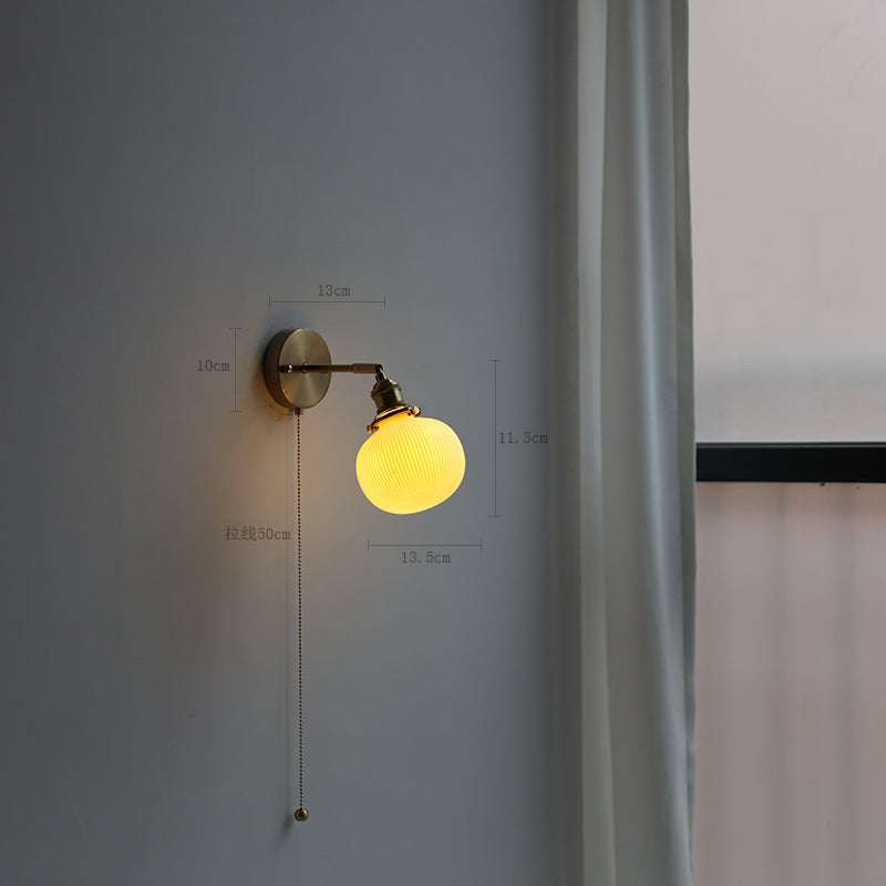 Ceramic Copper Arm Wall Lamp, Beside Pull Chain Switch for Bedroom Bathroom Stair, Japan Style Nordic Modern Wandlamp