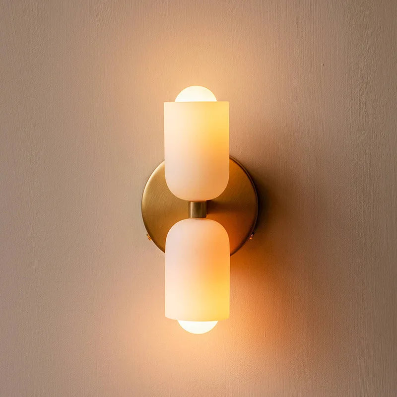 Double Headed French Cream Wind Wall Lamp, Bedroom Living Room Master Light, High Grade Medieval Glass Staircase Lamp