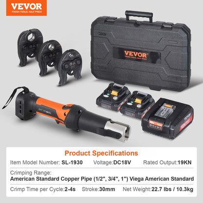 SucceBuy Pro Press Tool Electric Pipe Crimping Kit, Copper Pipe Press Tool 1/2 3/4 1 Inch, 3 Jaws, Batteries