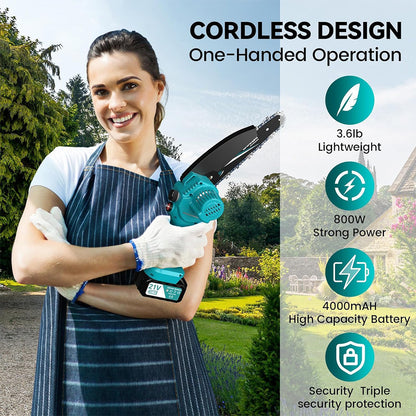 8-Inch Cordless Electric Chainsaw, Mini Chainsaw for Wood Cutting, Pruning & Garden Work, Compatible