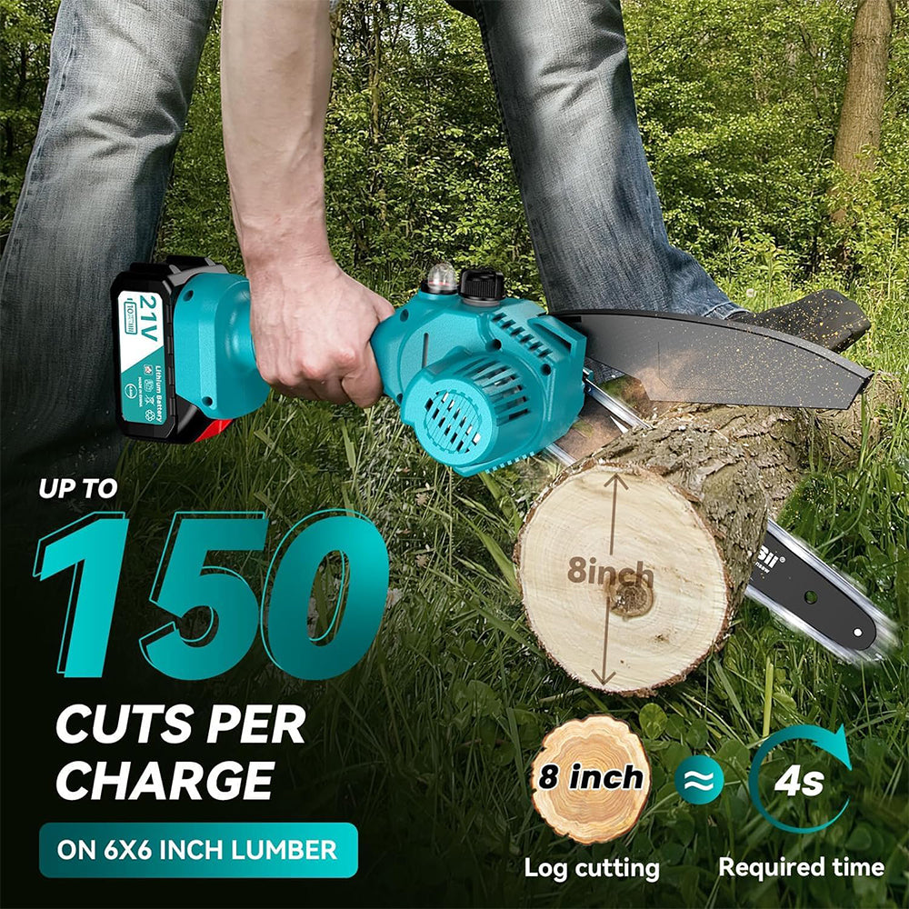 8-Inch Cordless Electric Chainsaw, Mini Chainsaw for Wood Cutting, Pruning & Garden Work, Compatible