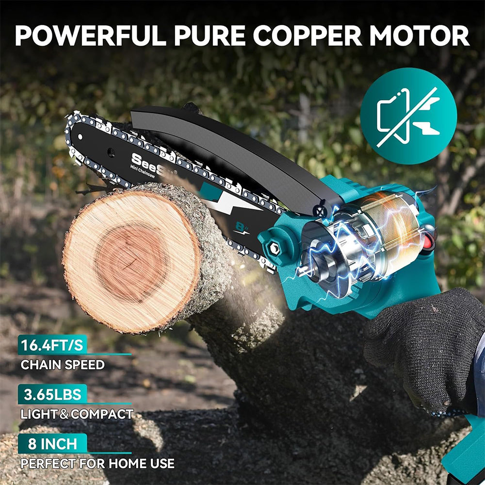 8-Inch Cordless Electric Chainsaw, Mini Chainsaw for Wood Cutting, Pruning & Garden Work, Compatible