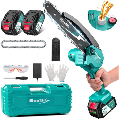 8-Inch Cordless Electric Chainsaw, Mini Chainsaw for Wood Cutting, Pruning & Garden Work, Compatible