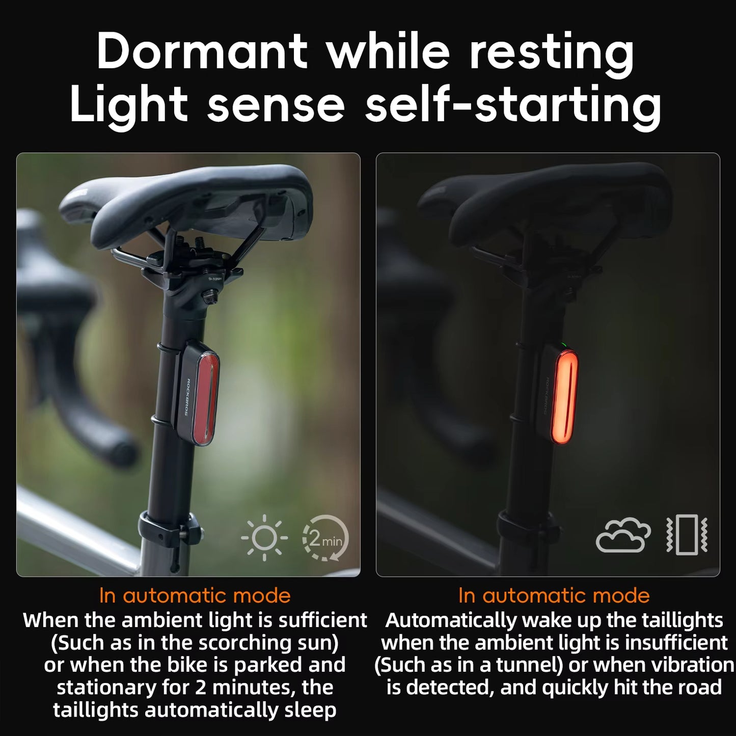 Bicycle Light Magnetic Smart Tail Light, 400mAh LED Lamp, Type-C Recharge, 7 Modes Intelligent Brake Sensor