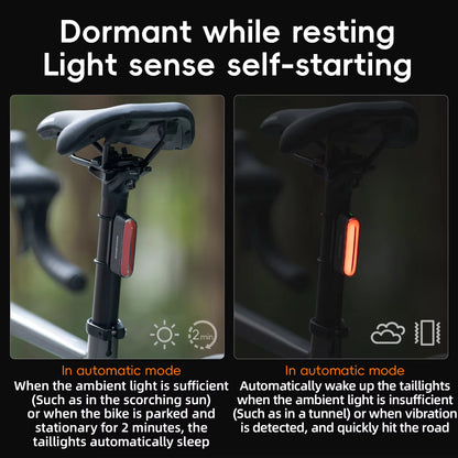 Bicycle Light Magnetic Smart Tail Light, 400mAh LED Lamp, Type-C Recharge, 7 Modes Intelligent Brake Sensor