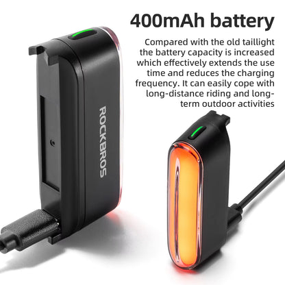 Bicycle Light Magnetic Smart Tail Light, 400mAh LED Lamp, Type-C Recharge, 7 Modes Intelligent Brake Sensor