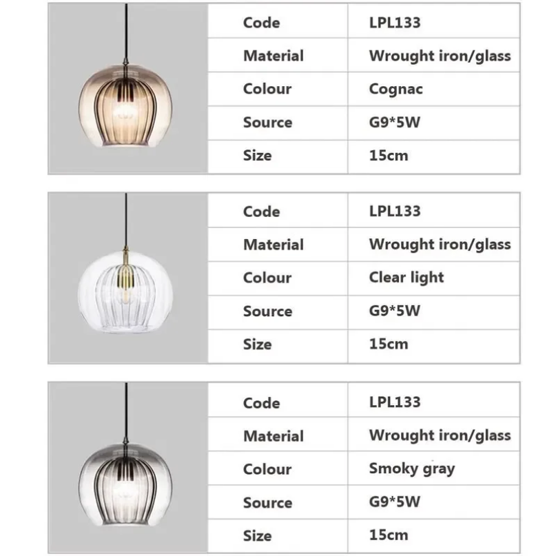 LED Hanging Lamp Modern Glass Pendant Light, Chandelier Lighting Fixtures for Dining Living Room, Home Decor