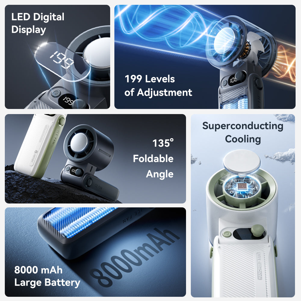 8000mAh Turbo Handheld Fan 199 Adjustable Speeds LED Digital Display Powerful Portable Cooling Fan  3