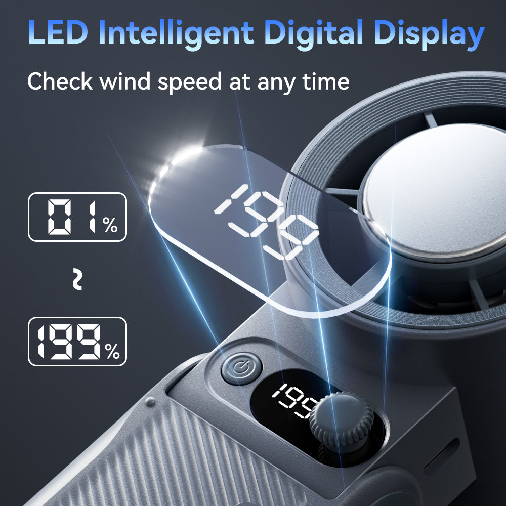 8000mAh Turbo Handheld Fan 199 Adjustable Speeds LED Digital Display Powerful Portable Cooling Fan  5