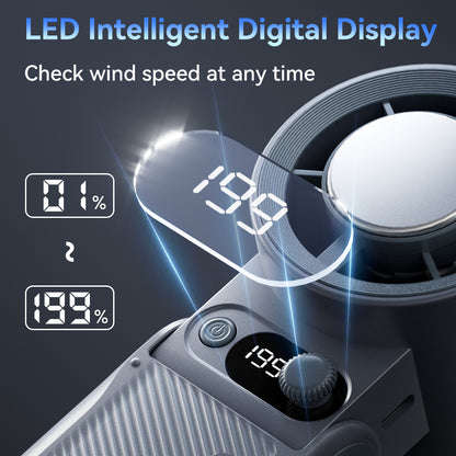 8000mAh Turbo Handheld Fan 199 Adjustable Speeds LED Digital Display Powerful Portable Cooling Fan  5