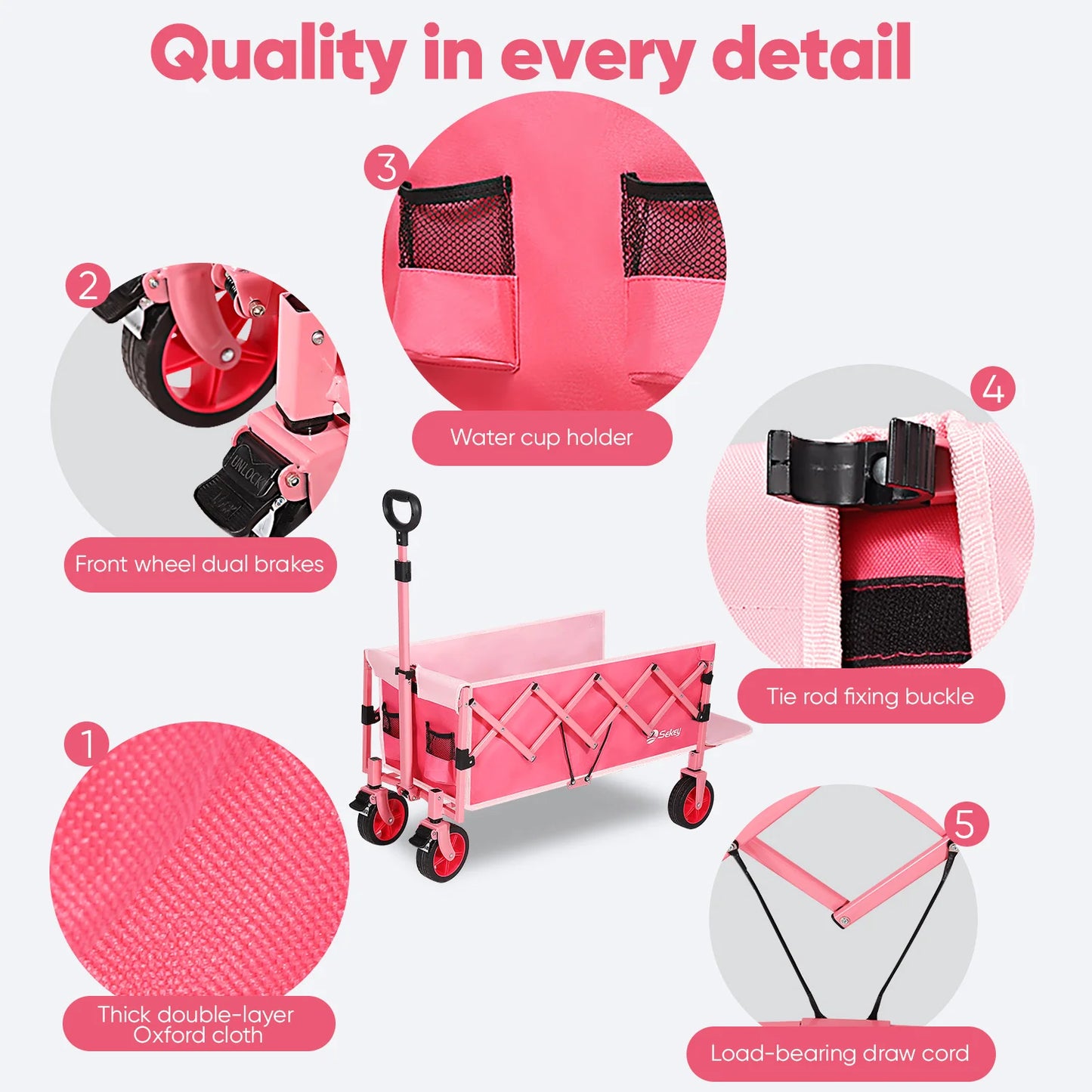 Heavy Duty Extender Folding Collapsible Wagon Cart, Lightweight Extra-Long Foldable Utility Cart