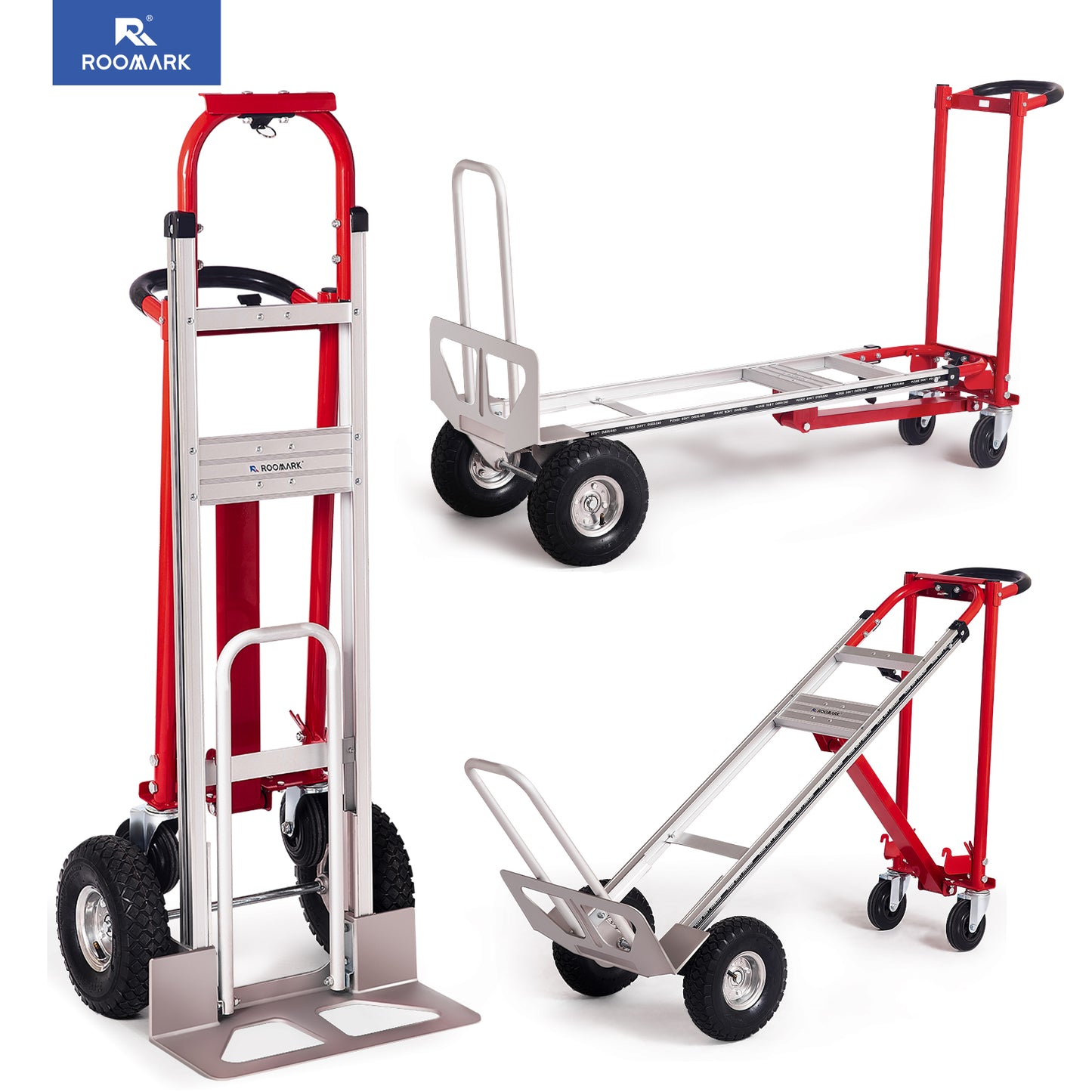 ROOMARK Convertible Hand Truck Dolly, Heavy-Duty Moving Cart with Telescopic Frame, Non-Slip Wheels, and Multi-Position