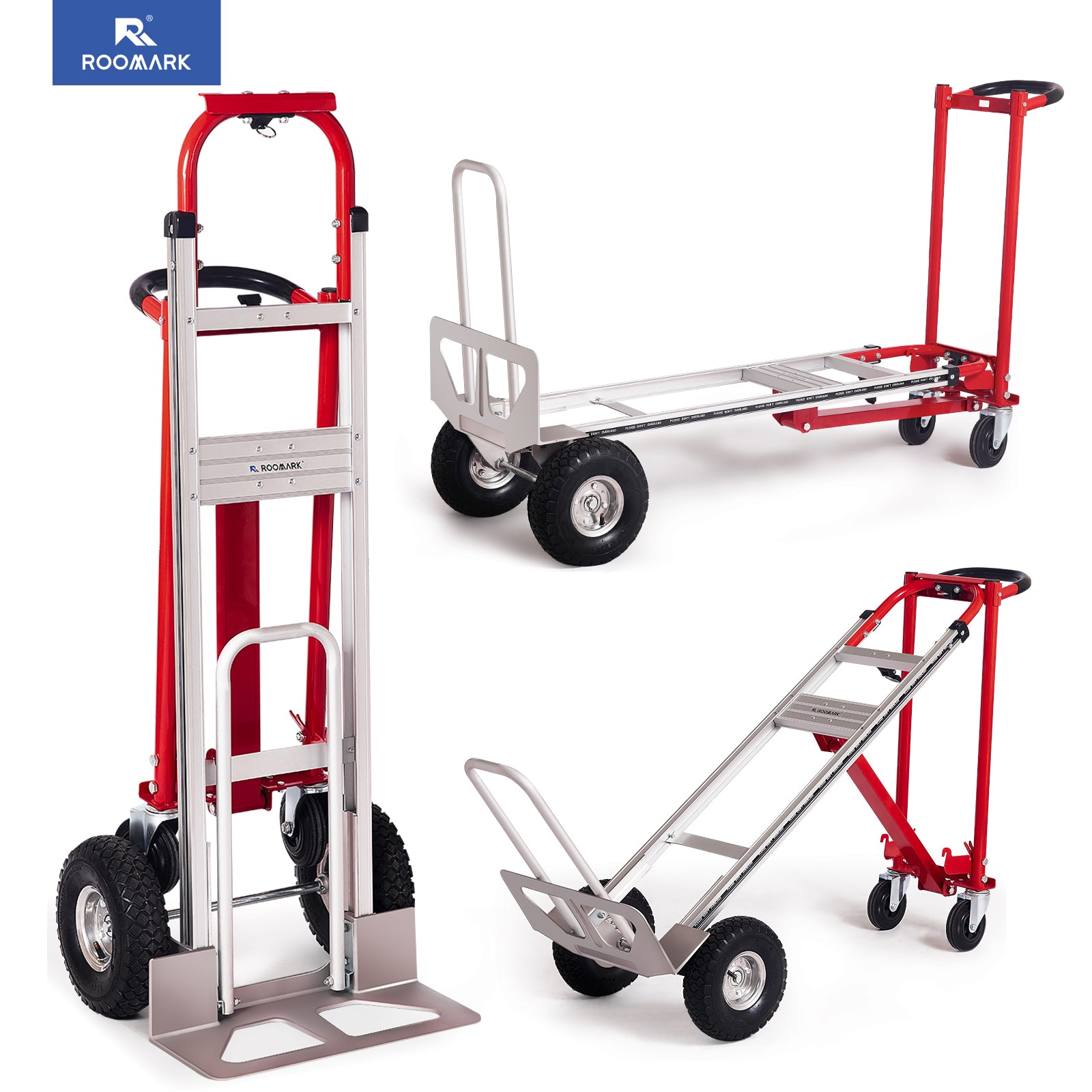 ROOMARK Convertible Hand Truck Dolly, Heavy-Duty Moving Cart with Telescopic Frame, Non-Slip Wheels, and Multi-Position