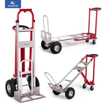ROOMARK Convertible Hand Truck Dolly, Heavy-Duty Moving Cart with Telescopic Frame, Non-Slip Wheels, and Multi-Position