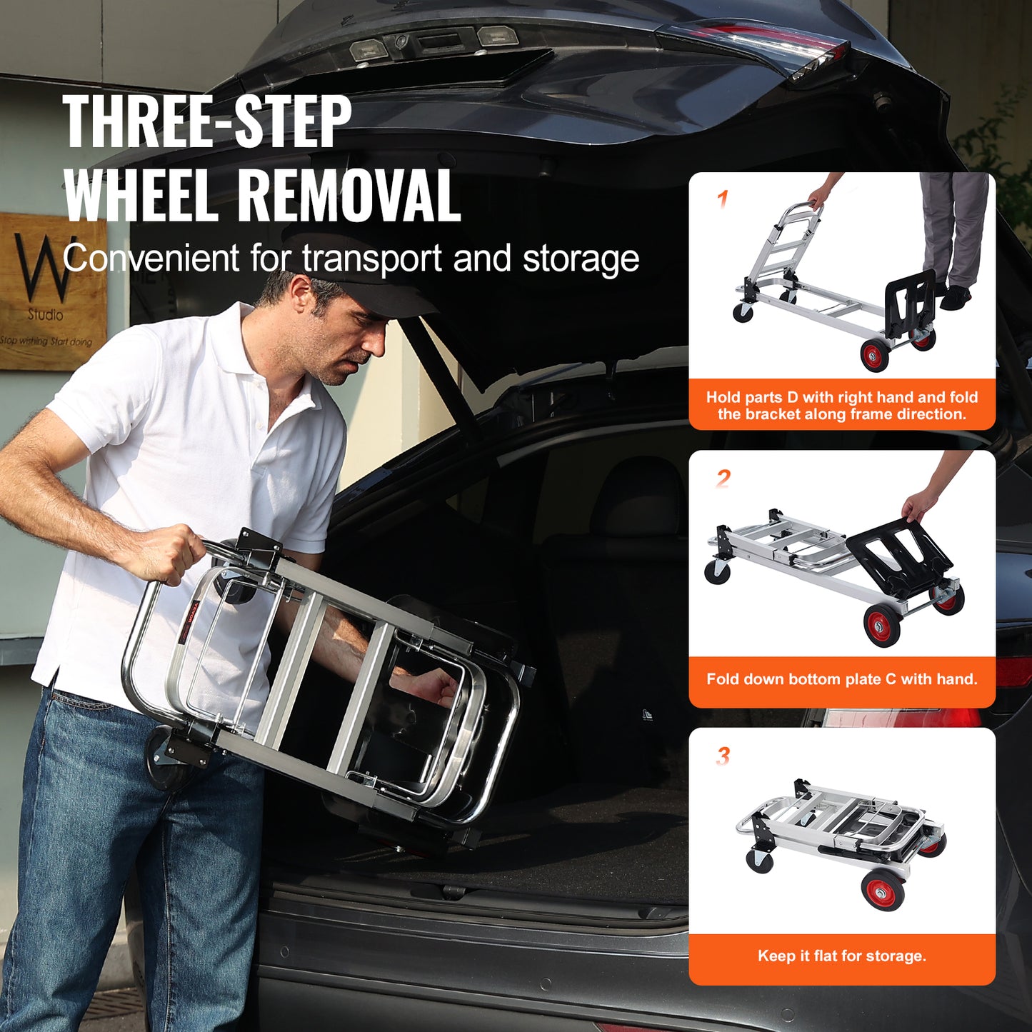 SucceBuy Foldable Hand Truck Dolly, Lightweight Portable Utility Cart with Wheels for Luggage, Warehouse Transport