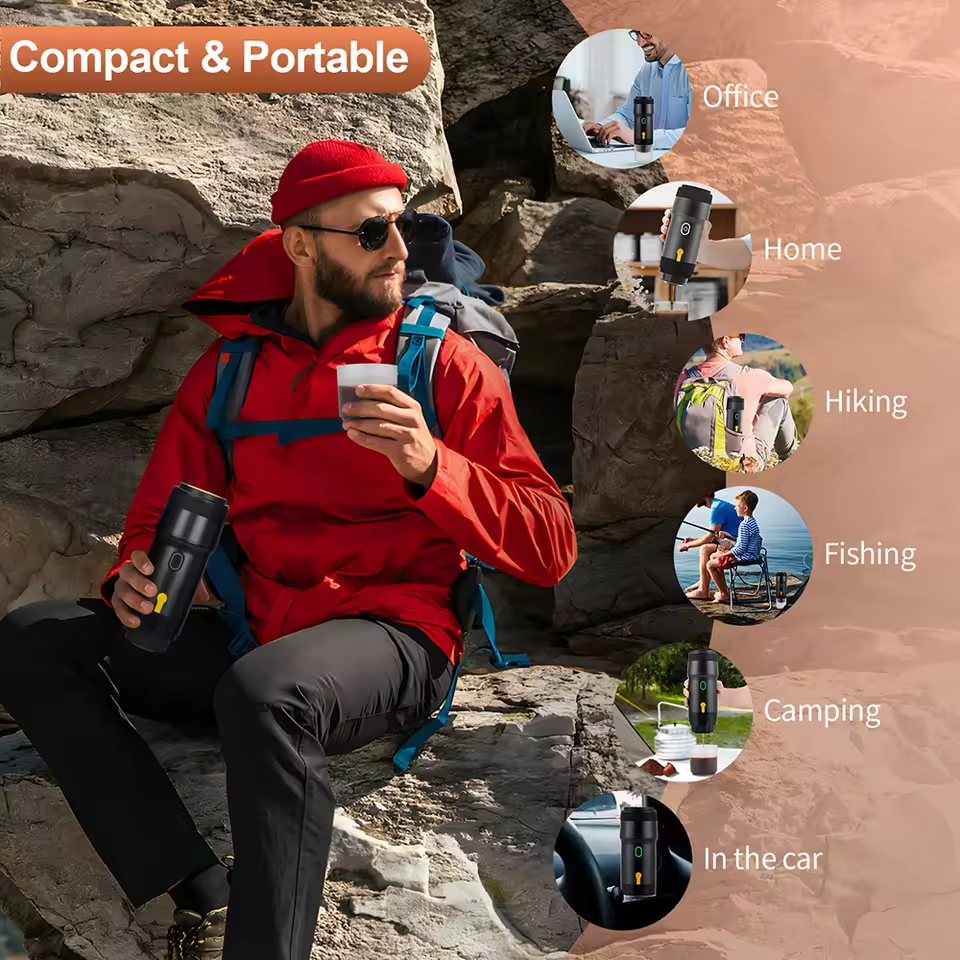Electric Portable Coffee Machine, 3-in-1 Italian Espresso Maker for Car, Home Travel, Compatible with Capsules Ground