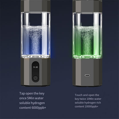 Portable Hydrogen Water Bottle Black, PEM Electrolysis Hydrogen Generator 8000PPB Rechargeable Display