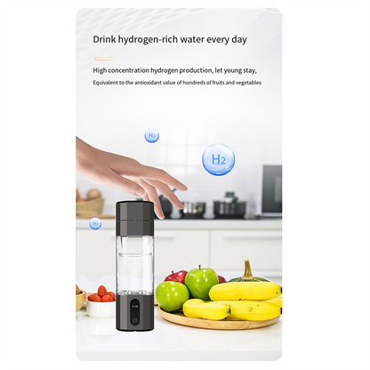 Portable Hydrogen Water Bottle Black, PEM Electrolysis Hydrogen Generator 8000PPB Rechargeable Display