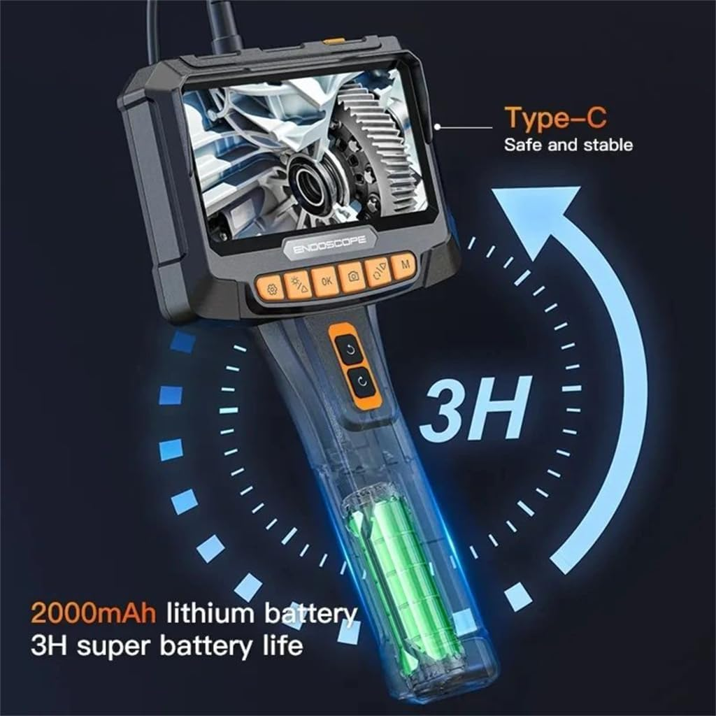 8mm 5in 360 1080P Dual Lens Endoscope Camera, Industrial Rotary Inspection Tool for Piping, Automotive, HVAC