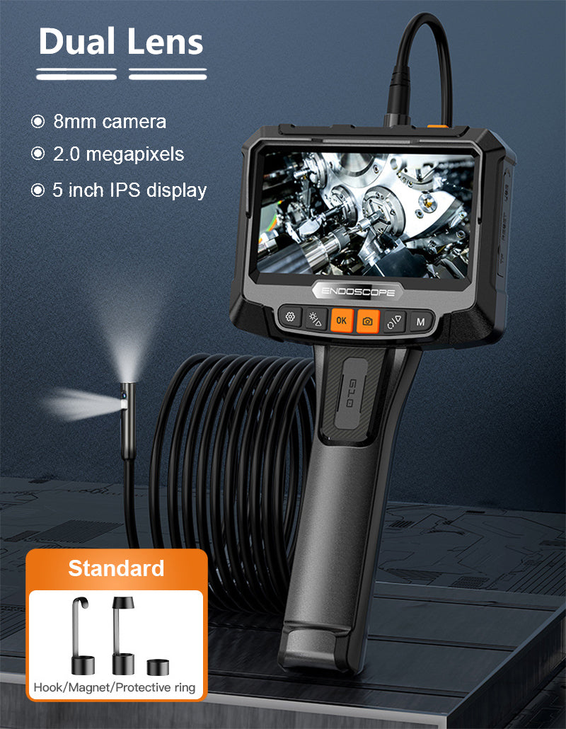 8mm 5in 360 1080P Dual Lens Endoscope Camera, Industrial Rotary Inspection Tool for Piping, Automotive, HVAC