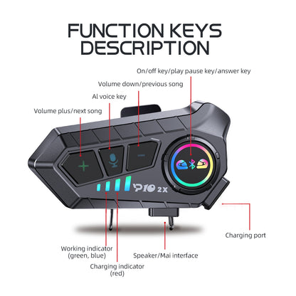 KEBIDUMEI Motorcycle Intercom Headset Helmet BT Riders Waterproof Interphone With Music Sharing  No 5