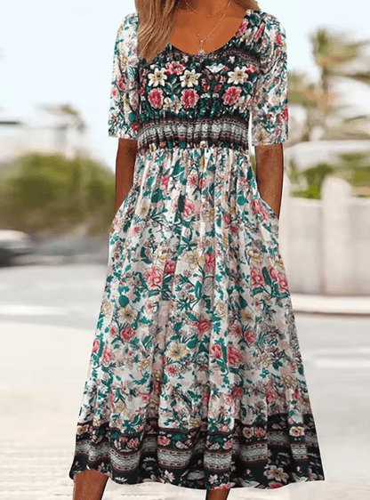 Summer Breeze Bohemian Maxi Dress with Short Sleeves