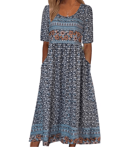 Summer Breeze Bohemian Maxi Dress With Short Sleeves 1